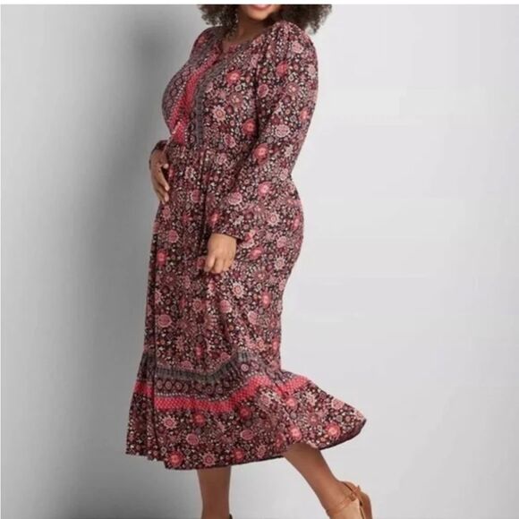 Lane Bryant Floral Maxi Dress Lace Up Neck Womens Plus Size 16 black pink boho - Picture 16 of 16